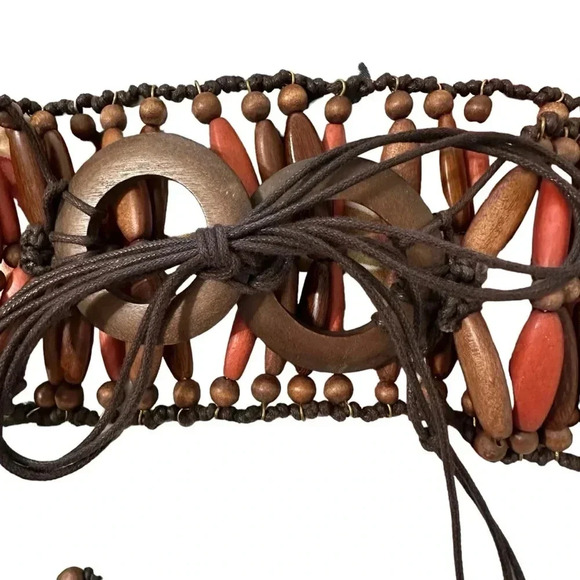 Vintage HIPPIE BOHO TRIBAL WOOD HIPSTER BELT - Picture 6 of 7